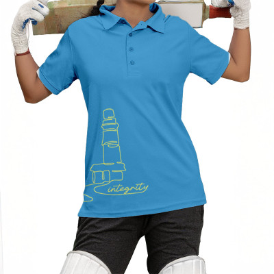 Fighterhero Printed Women Polo Neck Blue T-Shirt