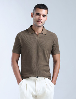 FLYING MACHINE Self Design Men Polo Neck Brown T-Shirt
