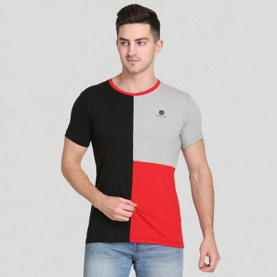 FARICON Colorblock Men Round Neck Multicolor T-Shirt