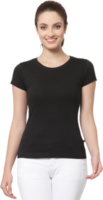 PROTEENS Solid Women Round Neck Black T-Shirt