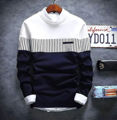 FASHIUM Striped Men Crew Neck Dark Blue T-Shirt