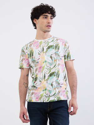 Spykar Printed Men Round Neck White T-Shirt