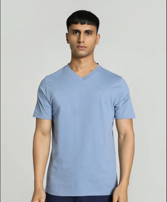 PUMA Solid Men Crew Neck Blue T-Shirt