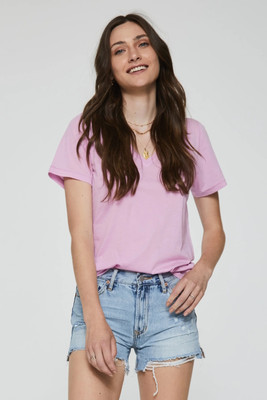 COLOR CAPITAL Solid Women V Neck Pink T-Shirt