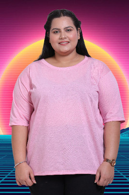 CANIDAE Solid Women Round Neck Pink T-Shirt