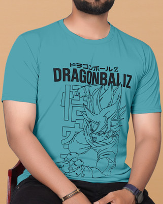 KAJARU Printed Men Round Neck Blue T-Shirt