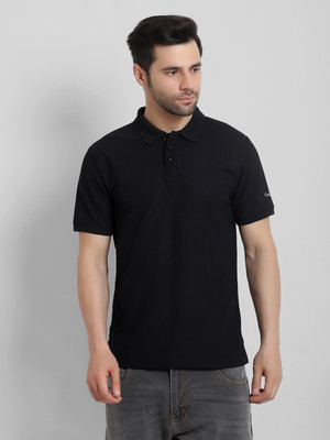 CANJUICE Solid Men Polo Neck Black T-Shirt