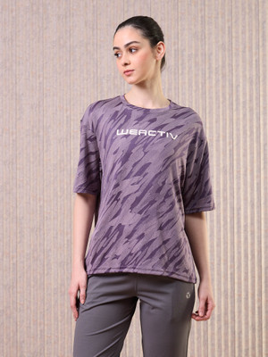 TECHNOSPORT Self Design Women Round Neck Purple T-Shirt