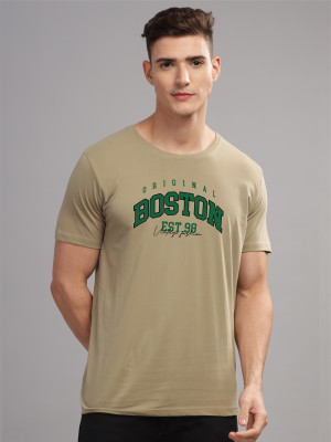 ADRO Printed Men Round Neck Beige T-Shirt