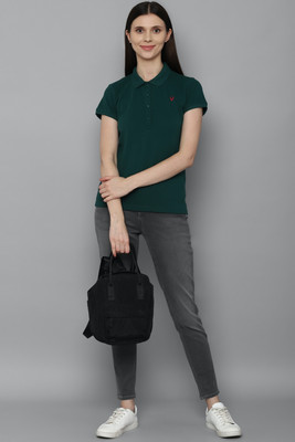 Allen Solly Solid Women Polo Neck Dark Green T-Shirt