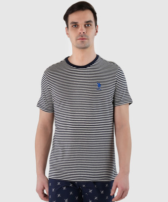 U.S. POLO ASSN. Striped Men Round Neck Black, White T-Shirt