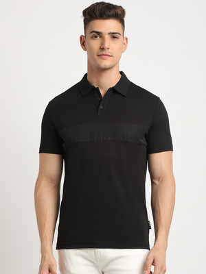 THE BEAR HOUSE Solid Men Polo Neck Black T-Shirt