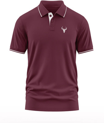 Warriorworld Solid Men Polo Neck Maroon T-Shirt
