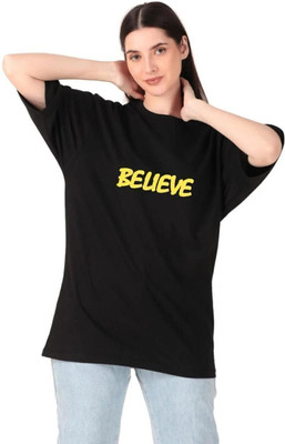 AdvibaFashion Printed Women Round Neck Black T-Shirt