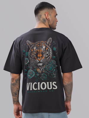ADRO Graphic Print Men Round Neck Grey T-Shirt