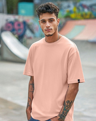 BEWAKOOF Solid Men Round Neck Pink T-Shirt