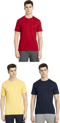 JOCKEY Solid Men Round Neck Yellow, Dark Blue, Red T-Shirt