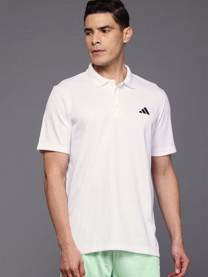 ADIDAS Solid Men Polo Neck White T-Shirt