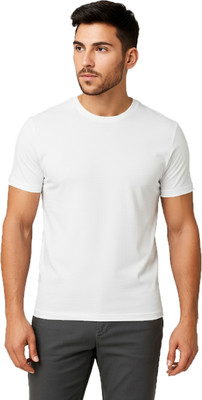 IC4 Solid Men Round Neck White T-Shirt