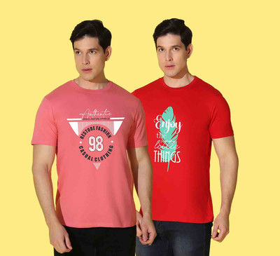 WOOSTRO Typography Men Round Neck Pink, Red T-Shirt