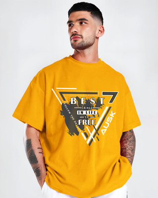 AUSK Printed Men Round Neck Yellow T-Shirt