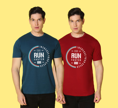 WOOSTRO Printed, Solid Men Round Neck Green, Red T-Shirt