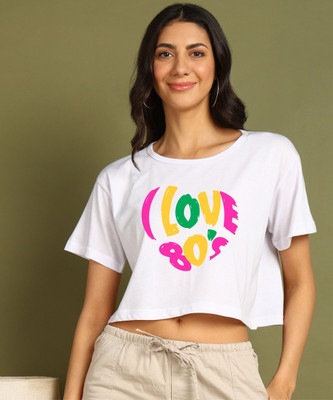 Moda Rapido Printed Women Round Neck White T-Shirt