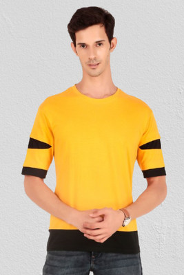 FIRST POSTION Solid Men Round Neck Yellow T-Shirt