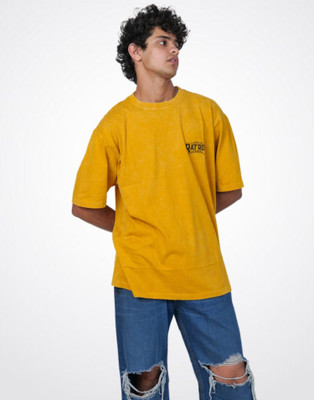 Lynx Printed Men Crew Neck Yellow T-Shirt
