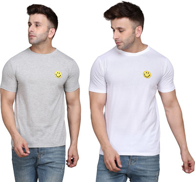 tfurnish Solid Men Round Neck Silver, White T-Shirt