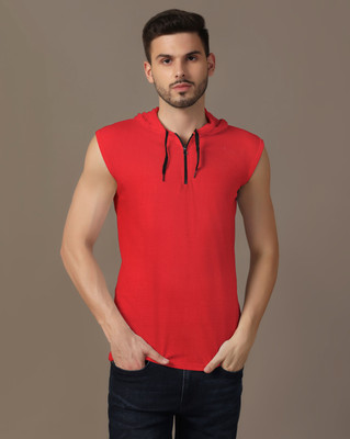 tfurnish Solid Men Hooded Neck Red T-Shirt