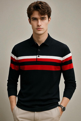 FASHIUM Printed Men Polo Neck Black T-Shirt