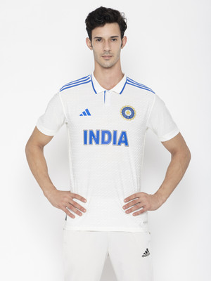 ADIDAS Printed Men Polo Neck White T-Shirt