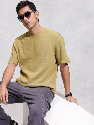 WROGN Self Design Men Round Neck Brown T-Shirt