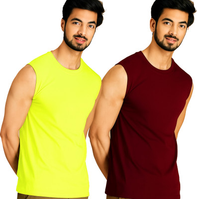 Jangoboy Solid Men Round Neck Green, Maroon T-Shirt