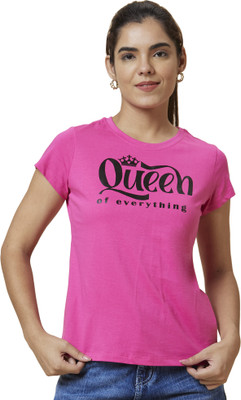 Globus Typography Women Round Neck Pink T-Shirt