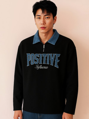 Jump Cuts Printed Men Polo Neck Black, Blue T-Shirt