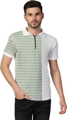 tfurnish Striped Men Polo Neck Green, White T-Shirt