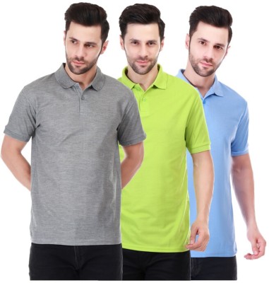 Fabarroe Solid Men Polo Neck Grey, Light Green, Light Blue T-Shirt