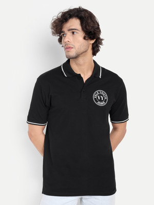 VELE YOUTH Self Design Men Polo Neck Black T-Shirt
