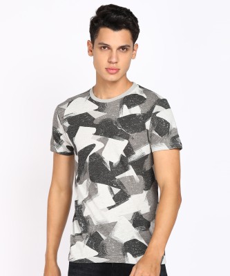 MUFTI Printed Men Round Neck Grey, Black T-Shirt