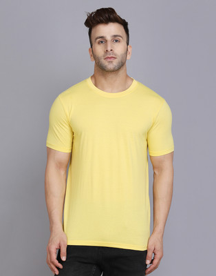 SLOWLORIS Solid Men Round Neck Yellow T-Shirt