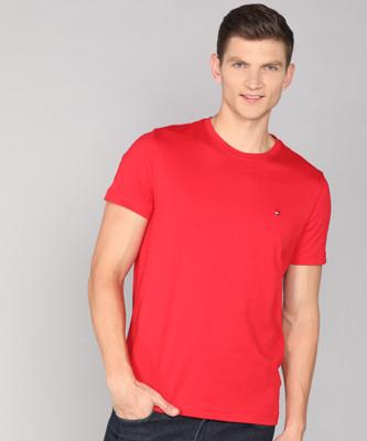 TOMMY HILFIGER Solid Men Round Neck Red T-Shirt