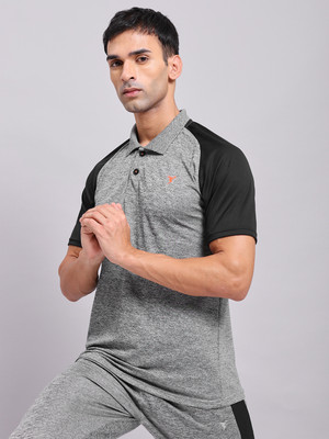 TECHNOSPORT Self Design Men Polo Neck Grey T-Shirt