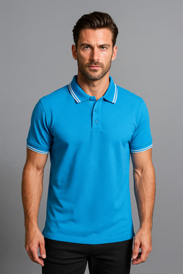 THE AMAYRA COLLECTION Solid Men Polo Neck Light Blue T-Shirt