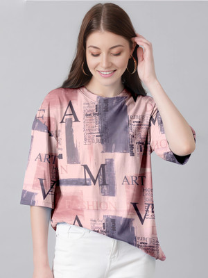 KIYANA Printed Women Round Neck Reversible Multicolor T-Shirt