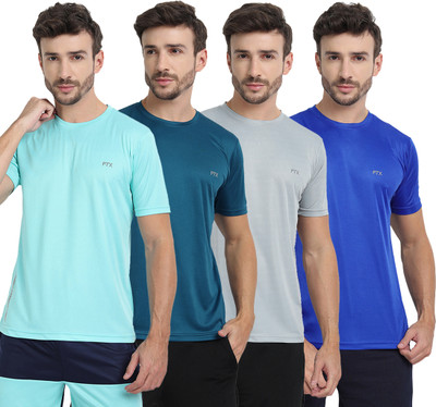 FTX Solid Men Round Neck Silver, Light Blue, Blue T-Shirt
