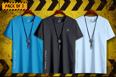 SUPERSQUAD Printed Men Round Neck Blue, Black, Light Blue T-Shirt