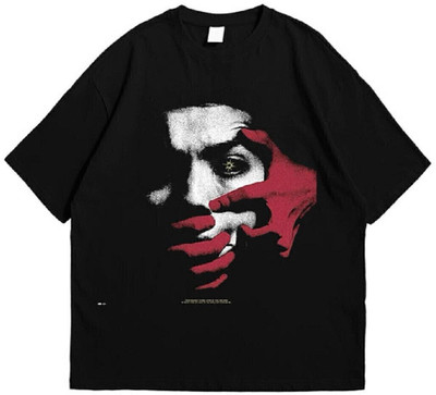 inblak Self Design Men Round Neck Reversible Black T-Shirt