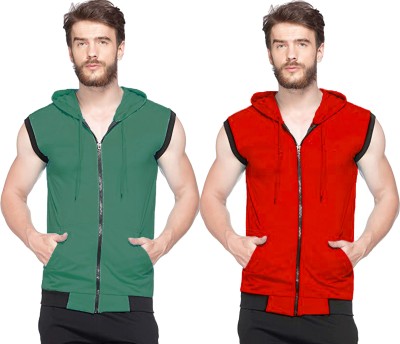 Moordale Solid Men Hooded Neck Red, Green, Black T-Shirt